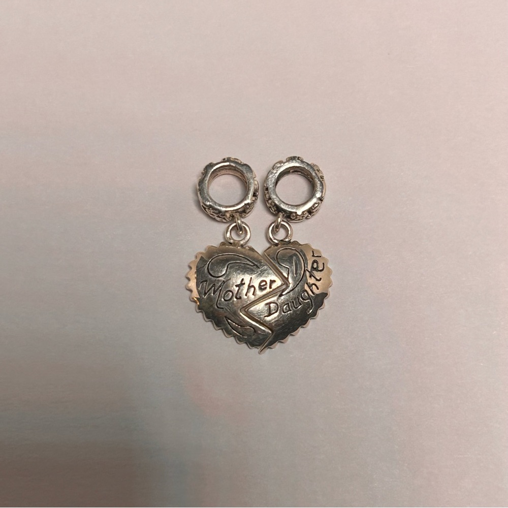 925 Sterling Silver Split Heart Mother& Daughter Charms. Fits European bracelets